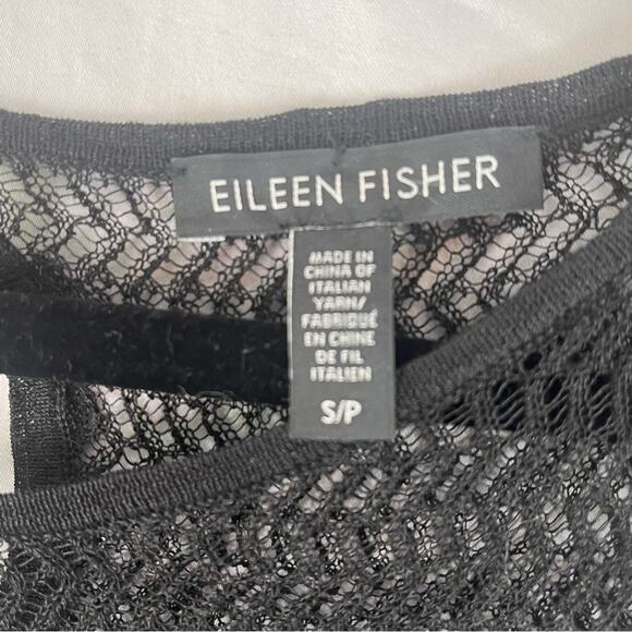 Eileen Fisher Herringbone Open Knit Lace Tank Dress Size Small Sheer Black - Picture 7 of 11